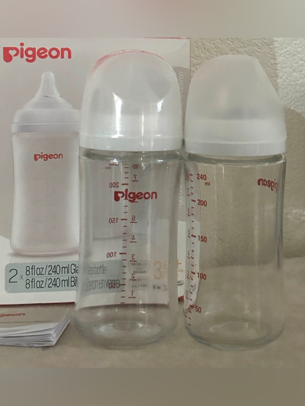 Pigeon Glass Nursing Bottle Wide Neck 2 pack medium flow, 8 oz, 2 pk, anti colic